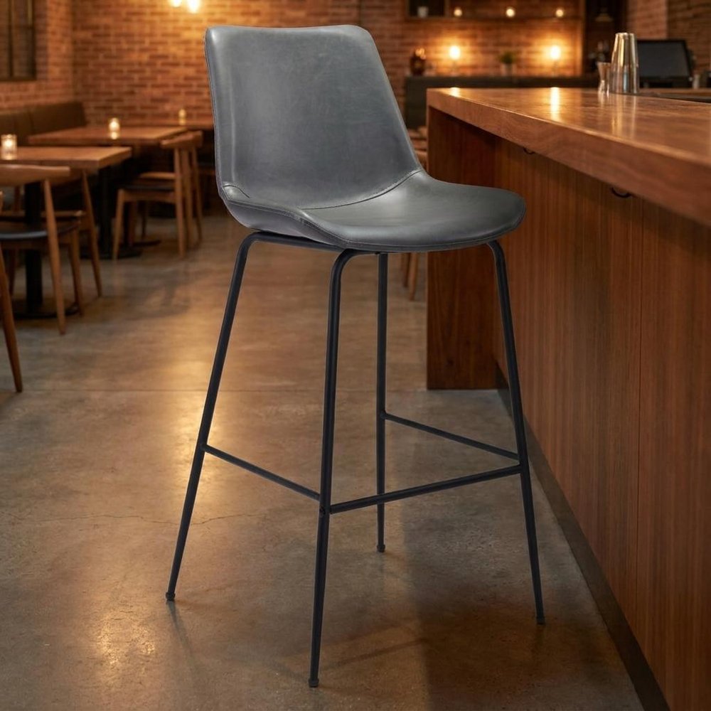31" Gray And Black Steel Low Back Bar Height Bar Chair HomeRoots