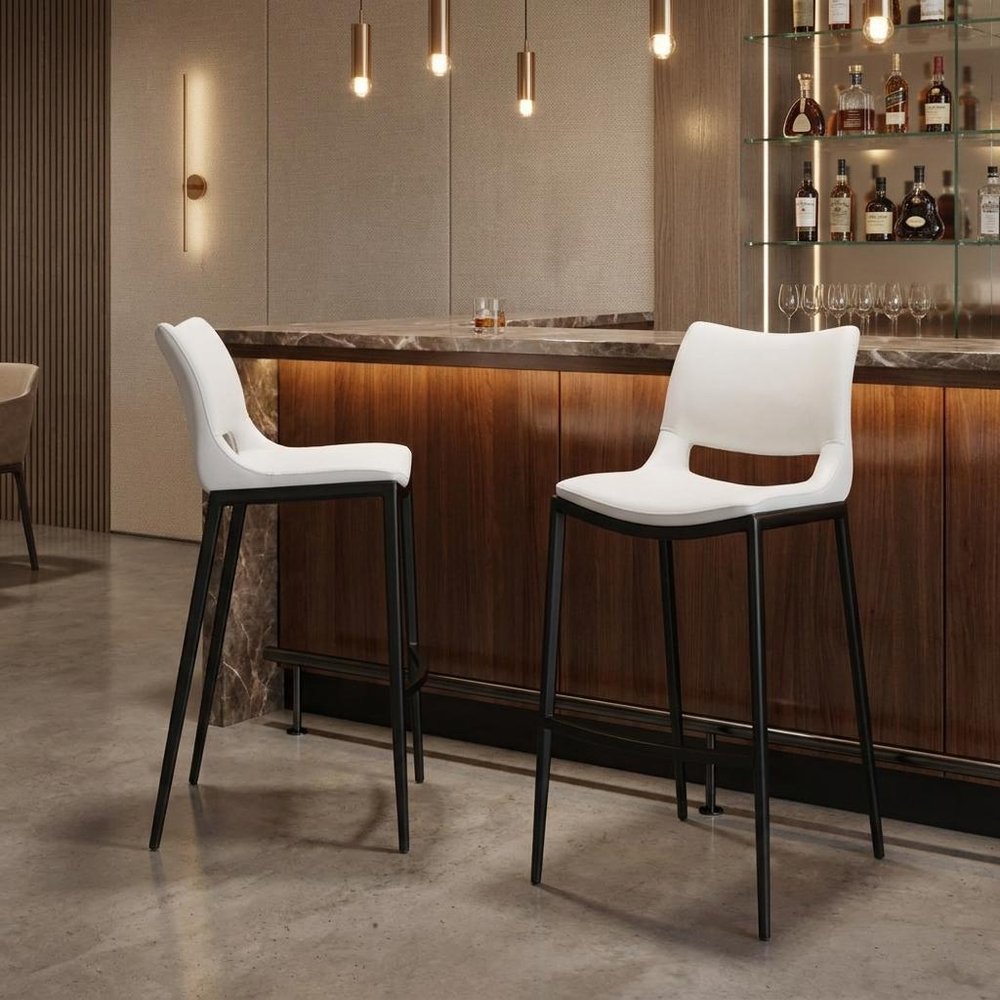 Set of Two 29" Light Pink And Silver Faux Leather And Steel Low Back Bar Height Bar Chairs HomeRoots