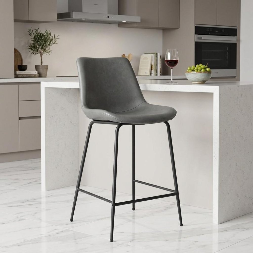 26" Gray And Black Steel Low Back Counter Height Bar Chair HomeRoots
