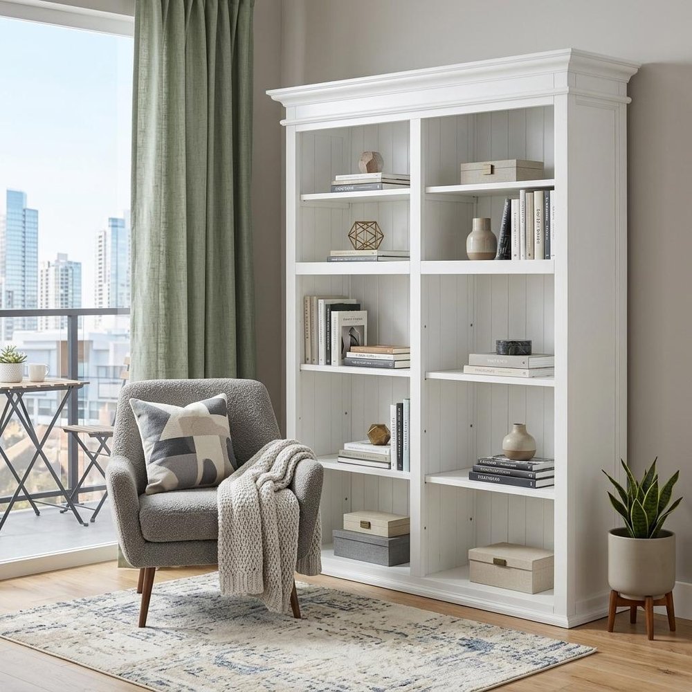 87" White Solid Wood Adjustable Four Tier Bookcase HomeRoots