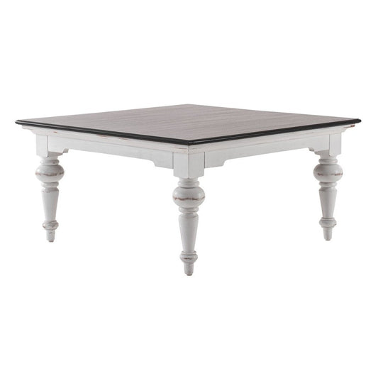 39" Brown and White Wood Square Distressed Coffee Table HomeRoots