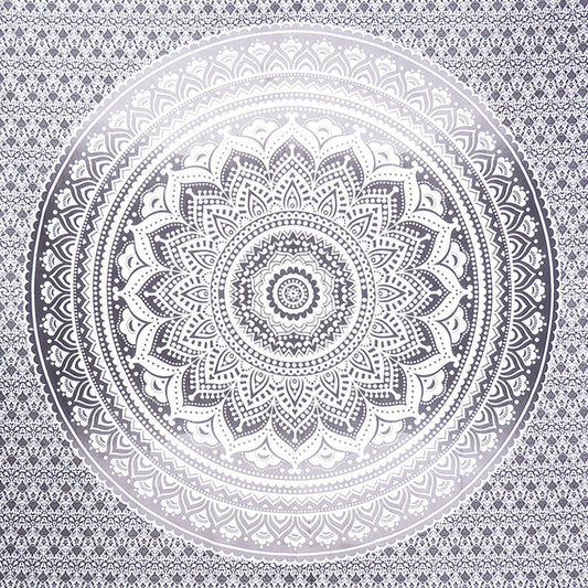 92" X 84" Gray And White Mandala Cotton Hanging Tapestry