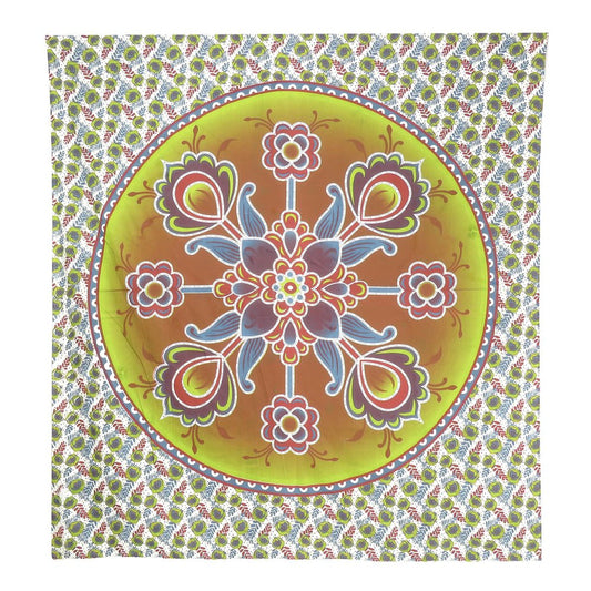 88" X 84" Green White And Yellow Floral Cotton Hanging Tapestry