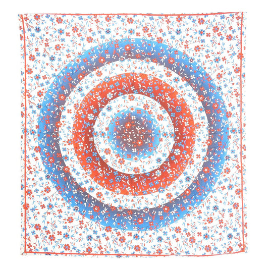 88" X 84" White Blue And Red Floral Cotton Hanging Tapestry