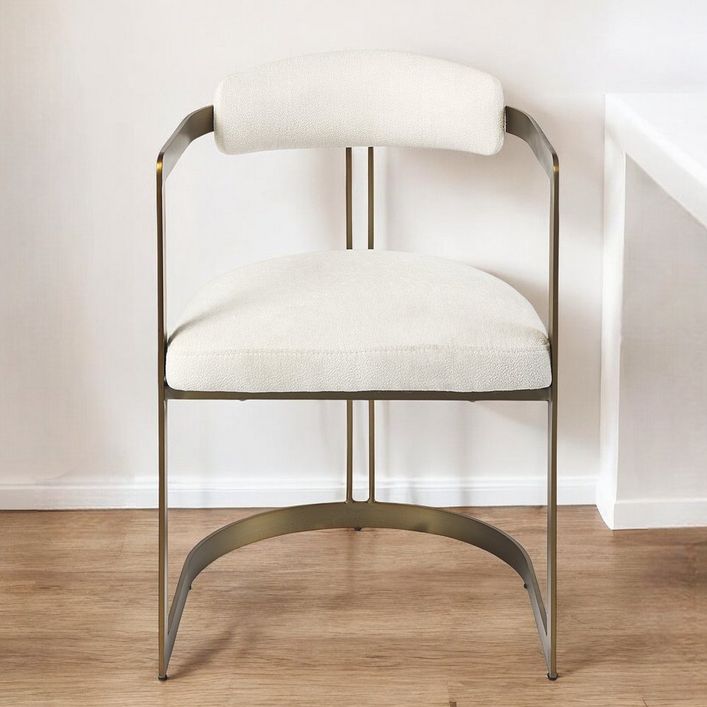 White And Gold Upholstered Dining Arm Chair HomeRoots