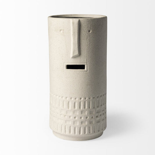 14" White Abstract Cylinder Ceramic Table Vase HomeRoots