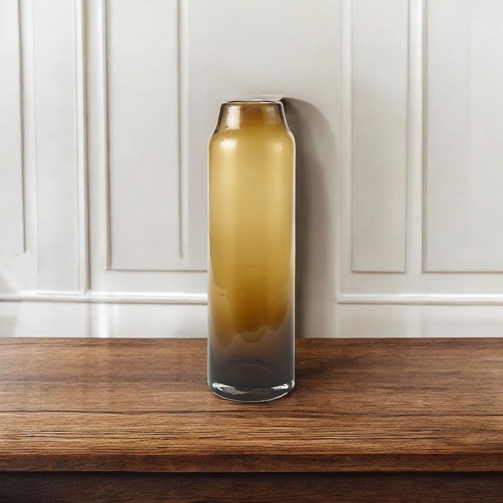 16" Golden Brown Abstract Cylinder Crystal Glass Table Vase HomeRoots