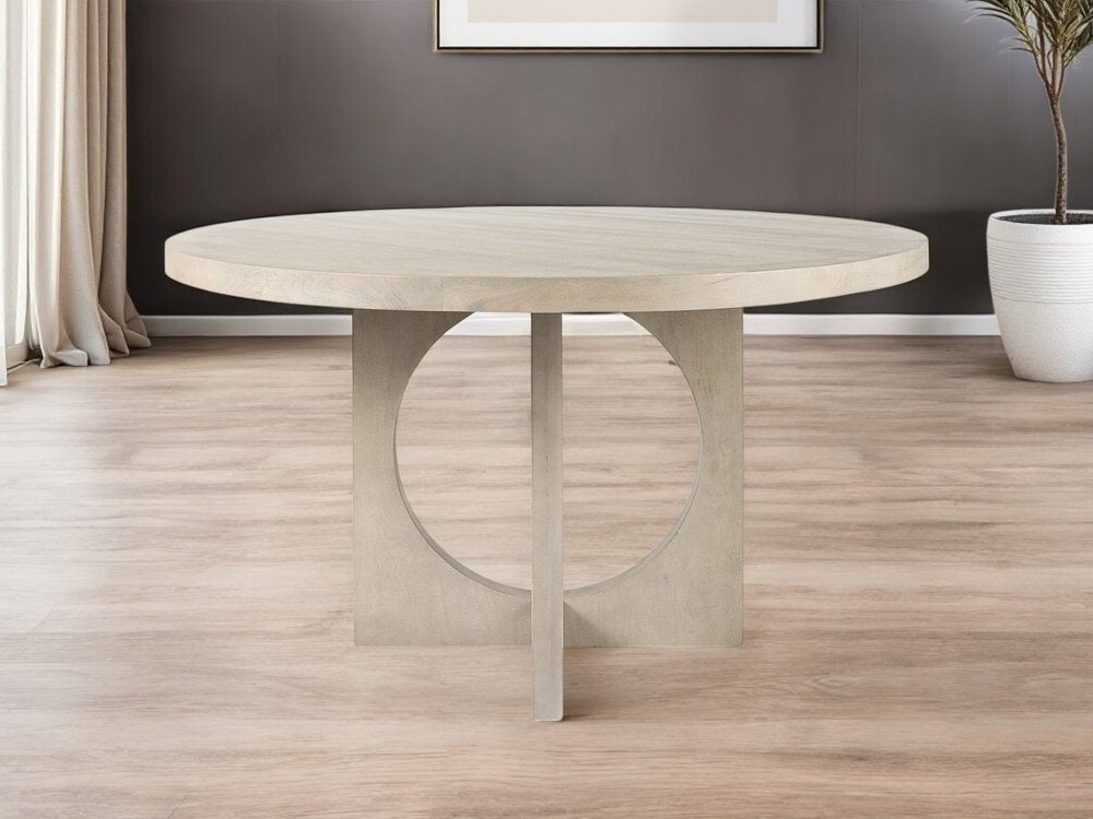 54" Natural Rounded Pedestal Base Dining Table HomeRoots
