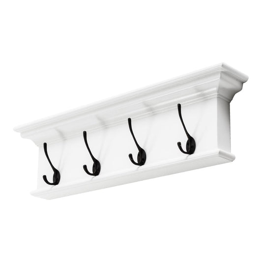 28" Classic White Wood Four Hook Hanging Coat Rack