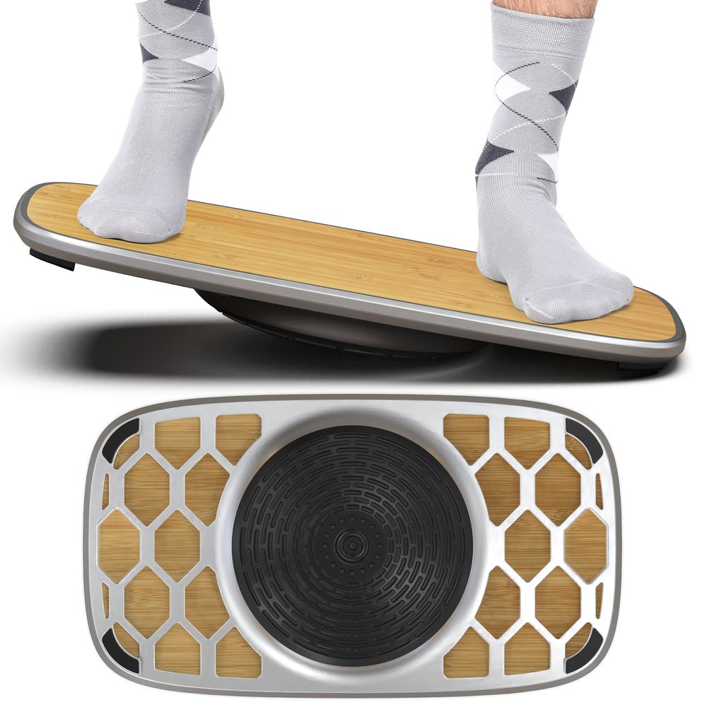 Bamboo and Silver Active Standing Desk Balance Board HomeRoots