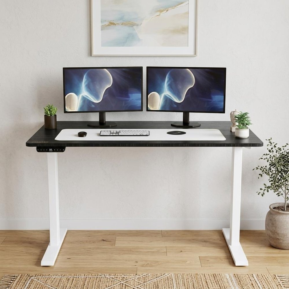60" Adjustable Black and White Stainless Steel Standing Desk HomeRoots