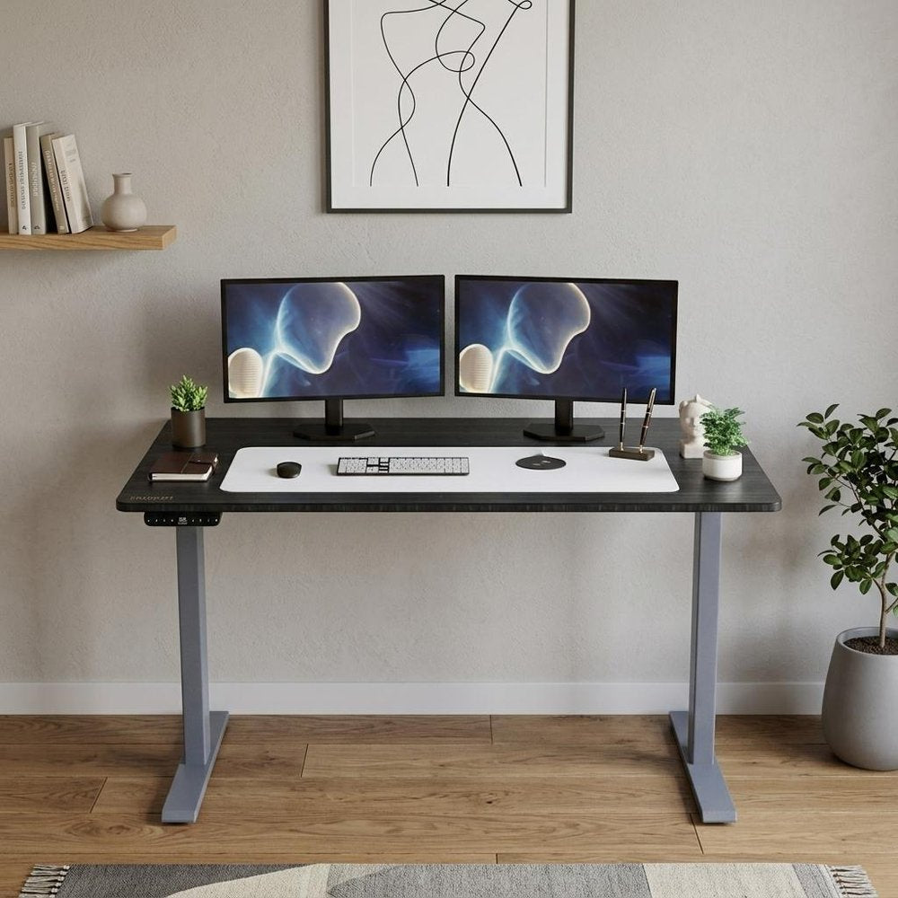 48" Adjustable Black and Gray Stainless Steel Computer Desk HomeRoots