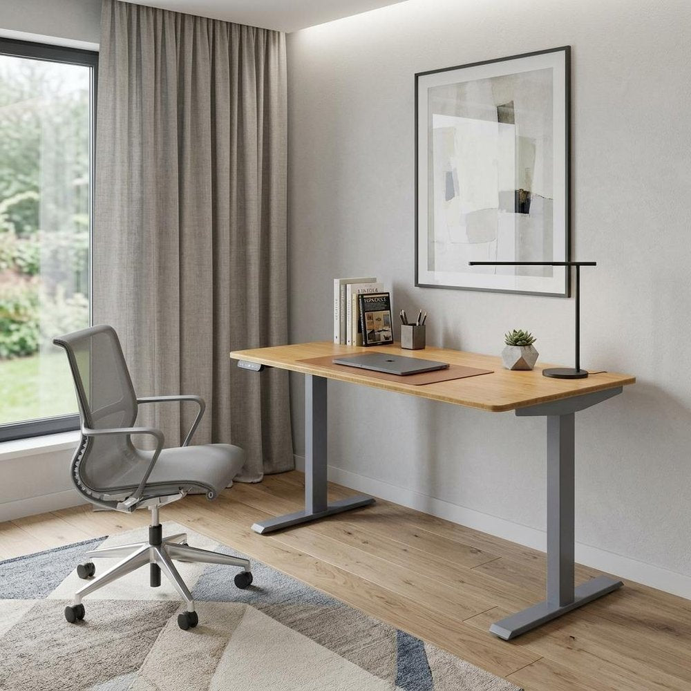 60" Adjustable Brown and Gray Stainless Steel Computer Desk HomeRoots