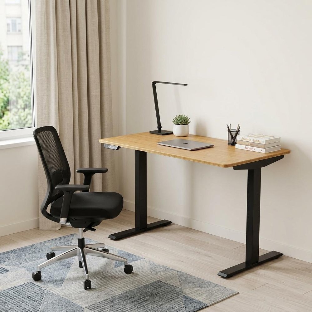 60" Adjustable Brown and Black Stainless Steel Computer Desk HomeRoots