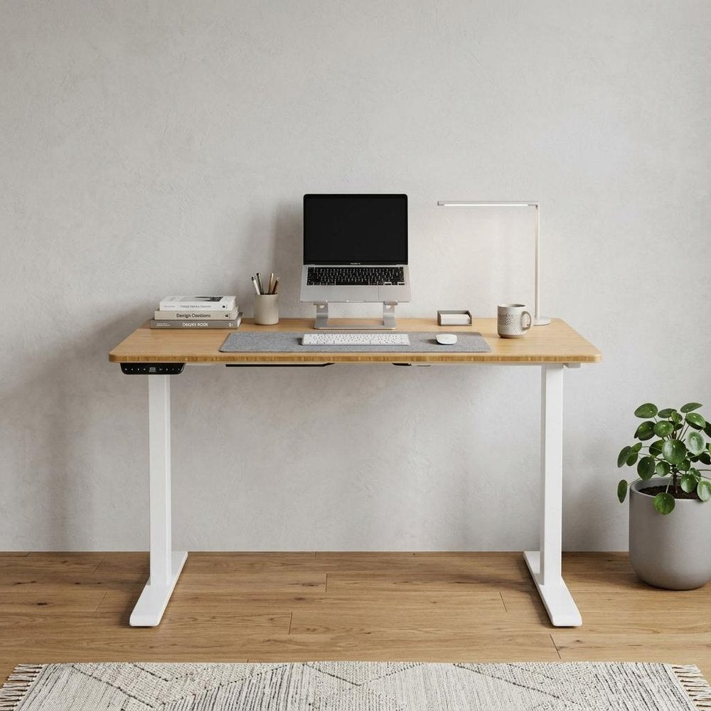 60" Adjustable Brown and White Stainless Steel Computer Desk HomeRoots