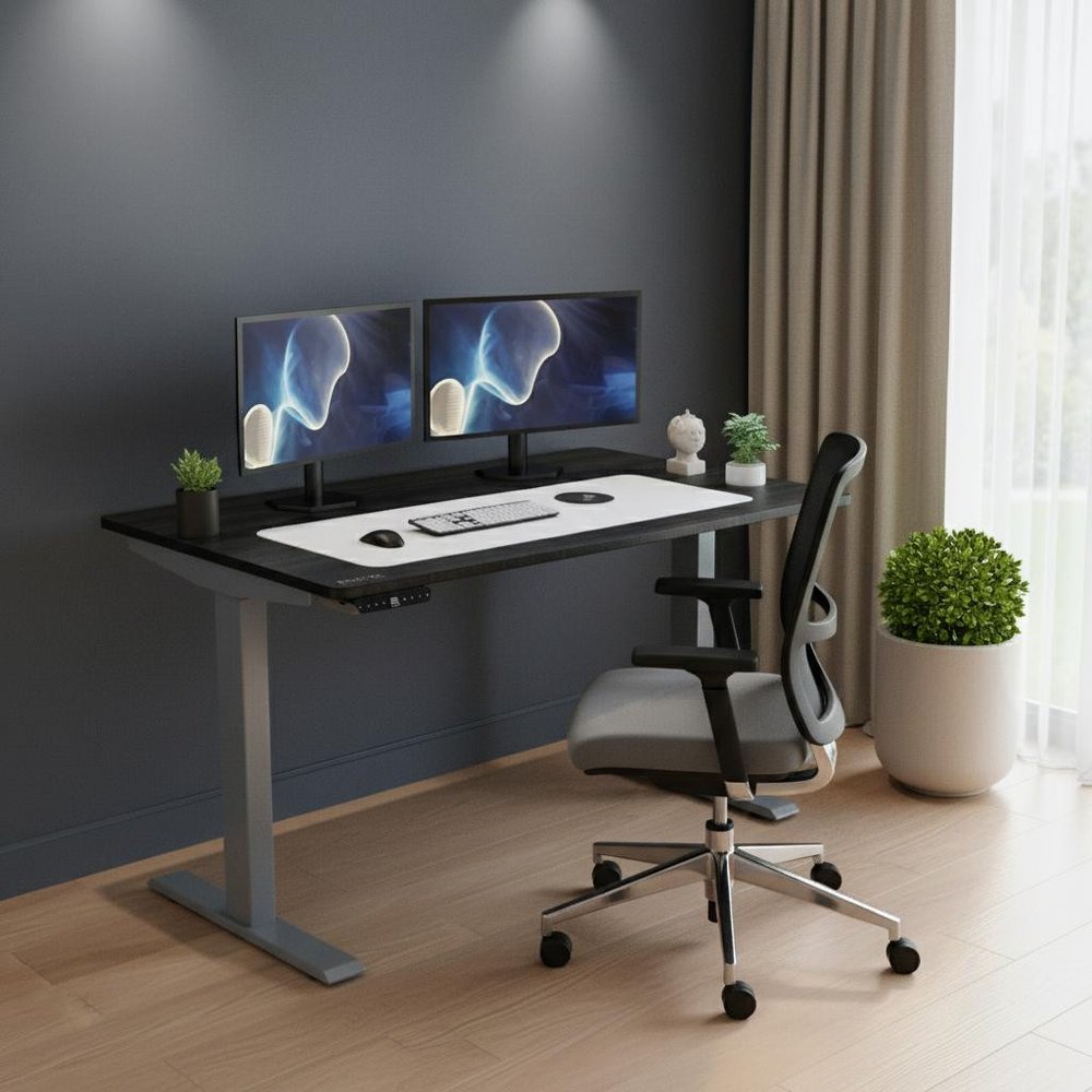 Adjustable Black and Gray Stainless Steel Rolling Computer Desk HomeRoots