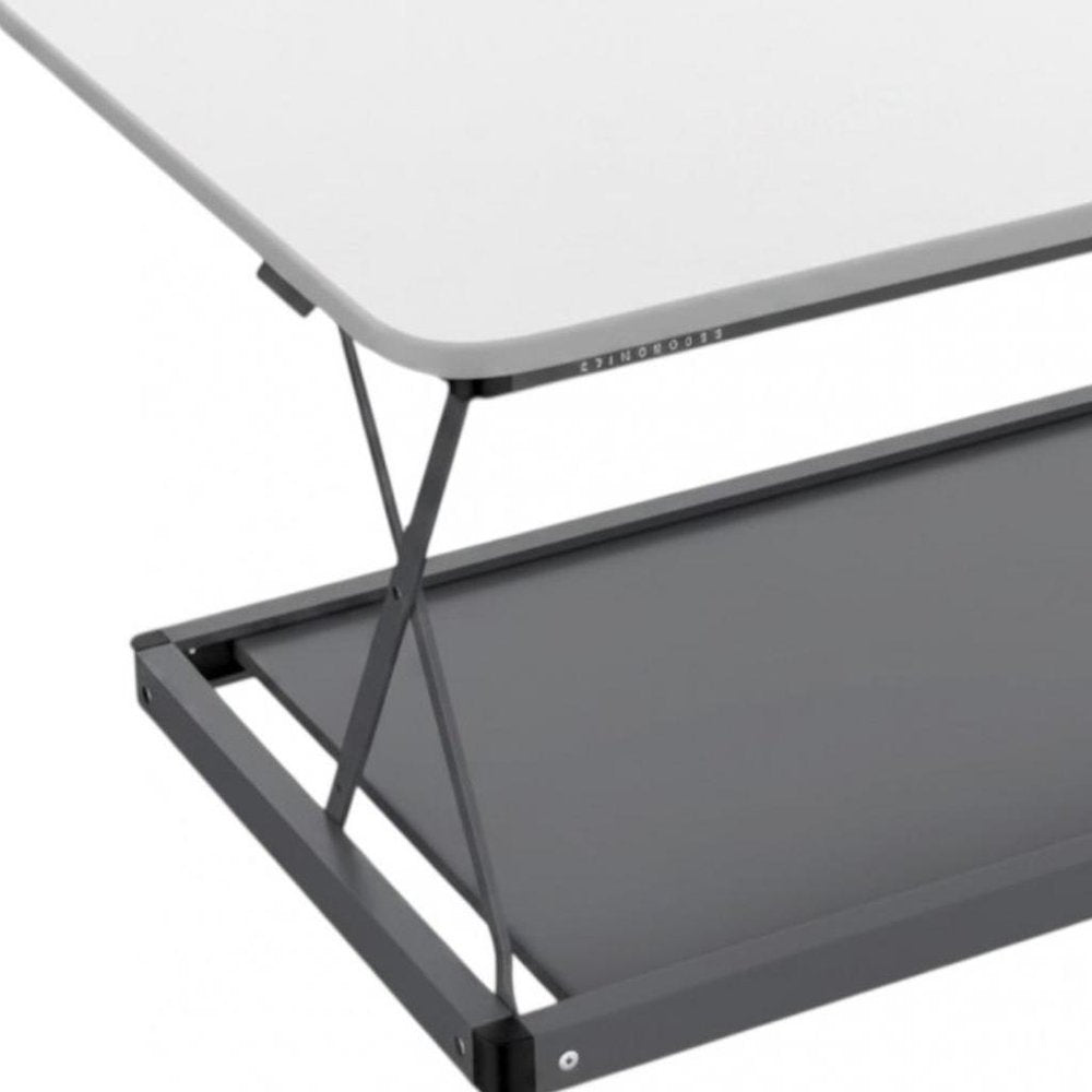 28" Adjustable White and Silver Stainless Steel Standing Desk Converter HomeRoots