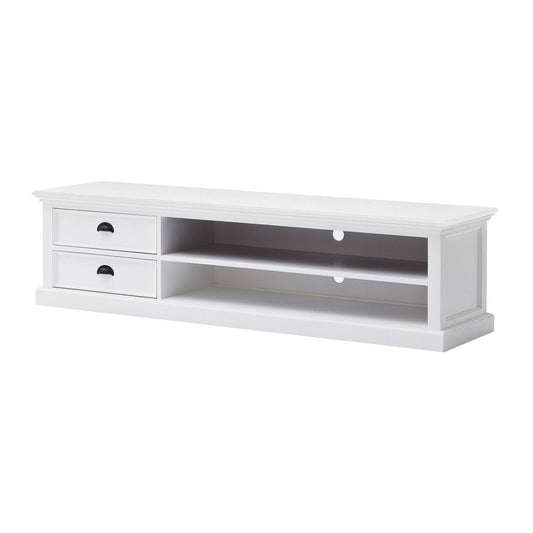 71" Classic White Entertainment Unit with Two Drawers HomeRoots