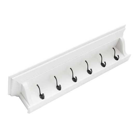 Classic White Wood Wide Six Hook Coat Rack HomeRoots