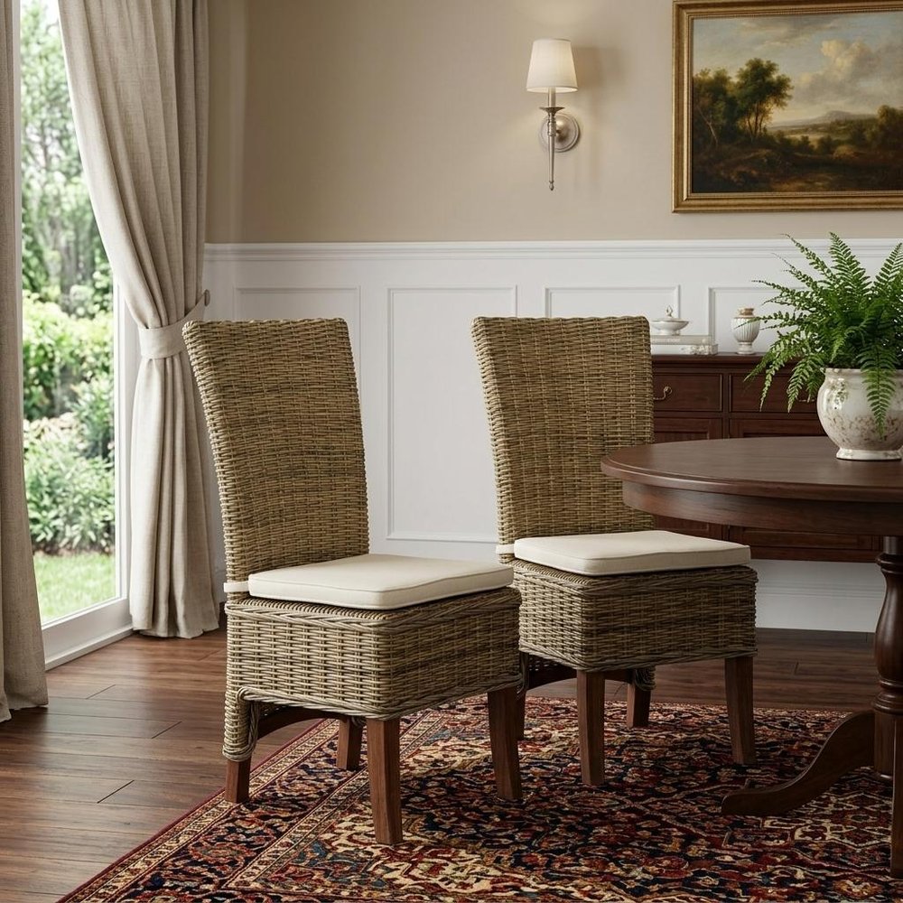 Set of Two Cream and Natural Dining Parsons Chairs HomeRoots