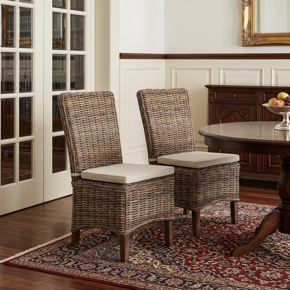 Set of Two Cream and Brown Dining Parsons Chairs HomeRoots