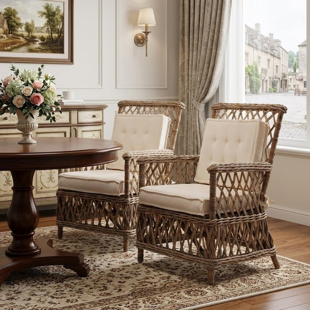 Set of Two Cream and Natural Cross Back Dining Arm Chairs HomeRoots