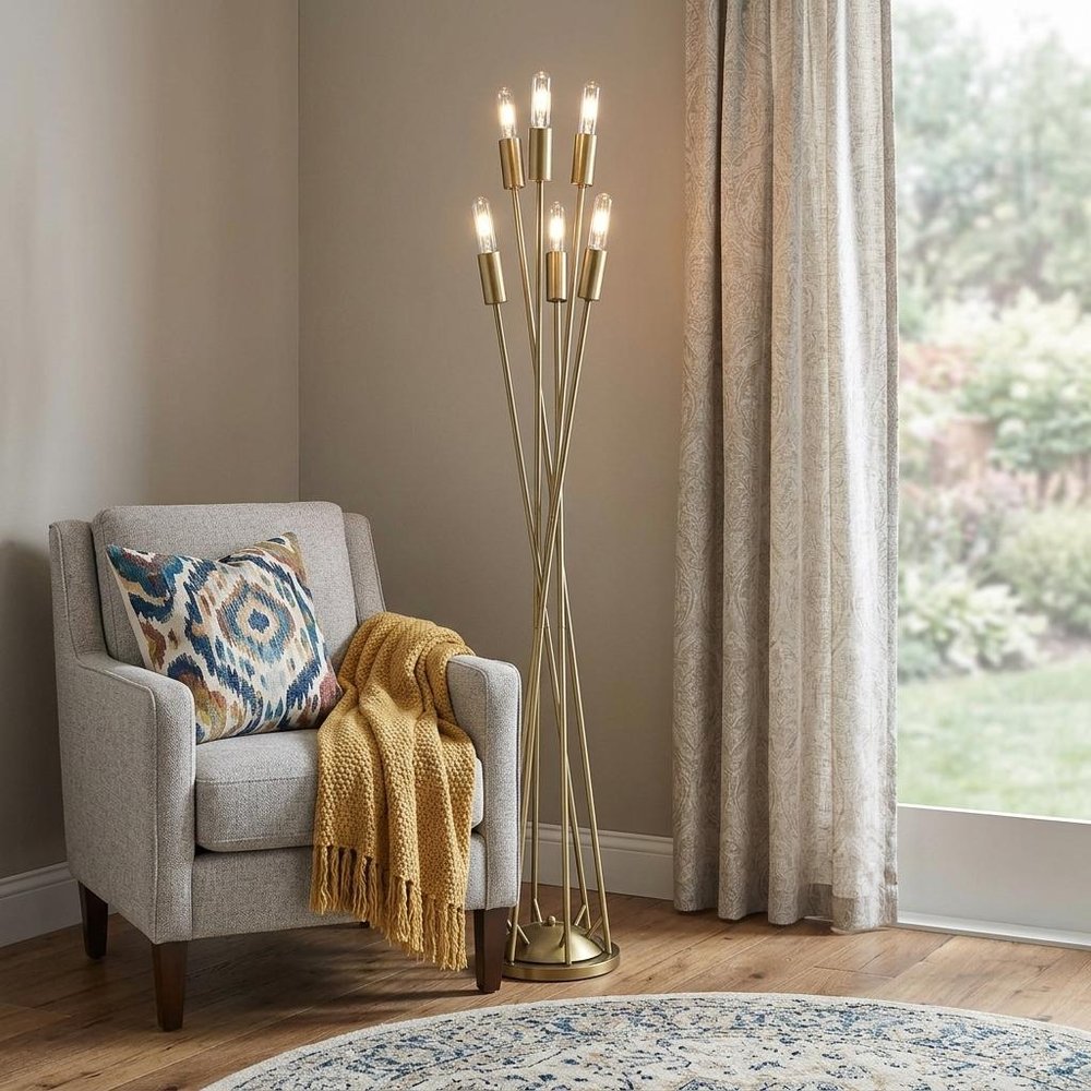 60" Six Light Torchiere Floor Lamp HomeRoots