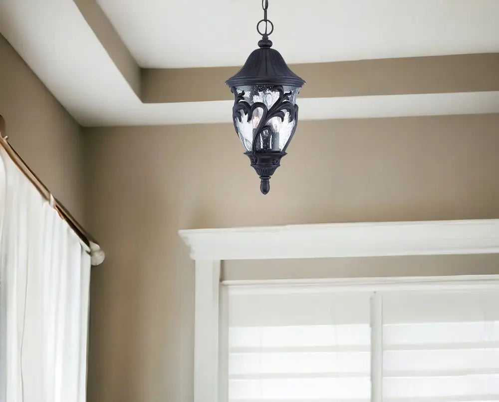 Three Light Matte Black Leaf Detail Hanging Light HomeRoots
