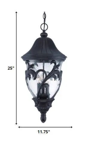 XL Three Light Matte Black Leaf Detail Hanging Light HomeRoots