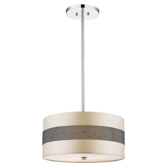 Harmony 3-Light Metallic Silver Pendant With Crystal Studded Platinum Sheen Shade HomeRoots