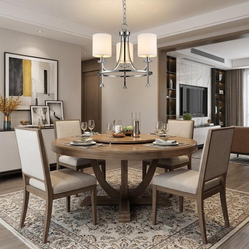 Silver Candle Style Three Light Metal Dimmable Chandelier With White Shades HomeRoots