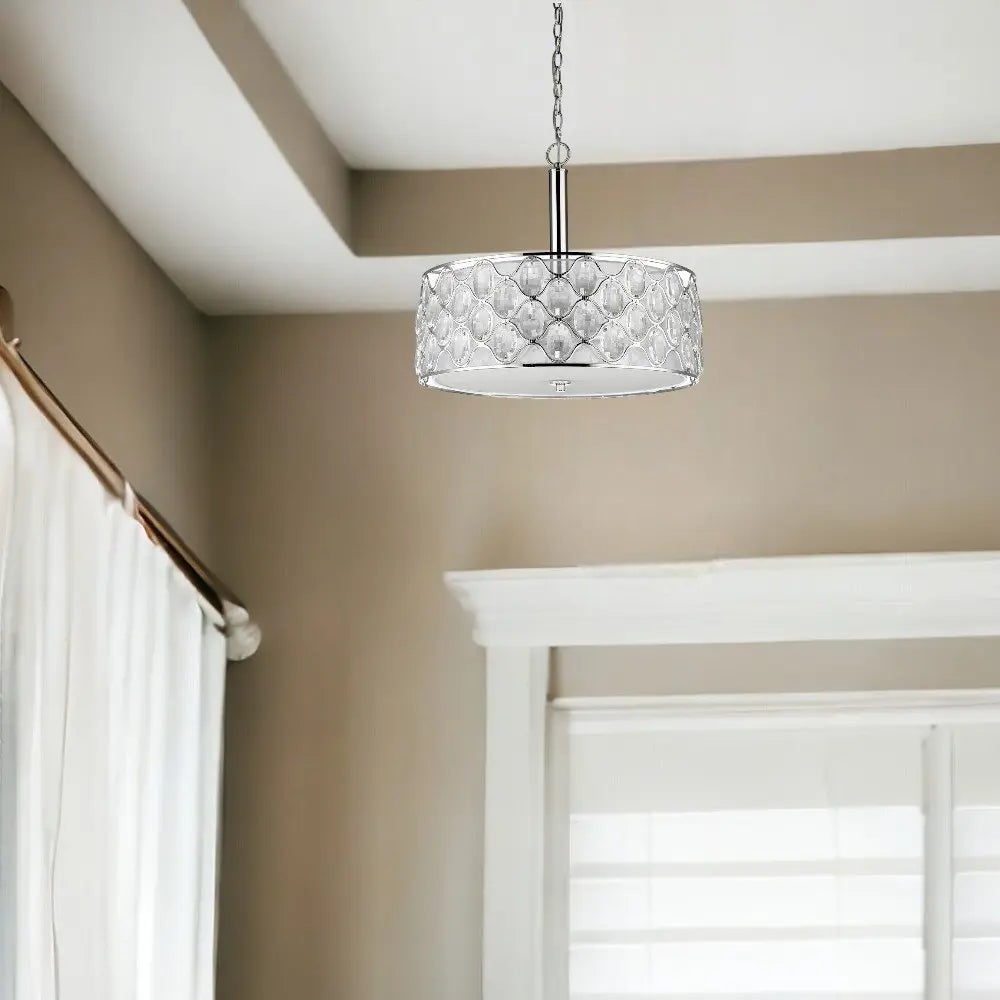 Isabella 4-Light Polished Nickel Drum Pendant With Crystal Accents HomeRoots