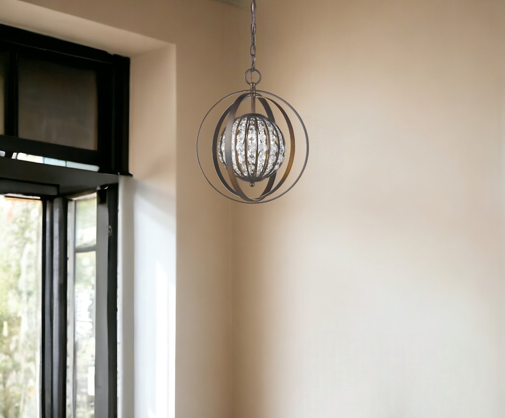 Olivia 1-Light Oil-Rubbed Bronze Crystal Globe Pendant HomeRoots