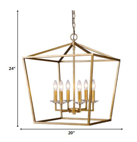 Kennedy 6-Light Antique Gold Foyer Pendant With Crystal Bobeches HomeRoots