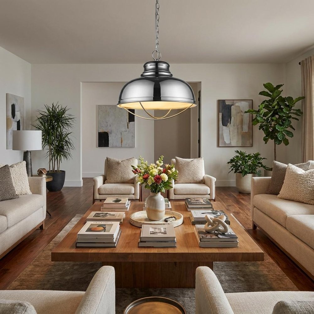 Ansen 1-Light Polished Nickel Pendant With Gloss White Interior Shade HomeRoots