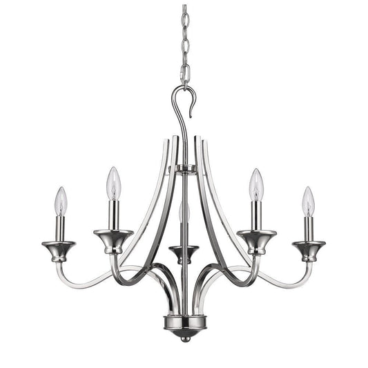 Nickel Candle Style Five Light Metal Dimmable Chandelier HomeRoots