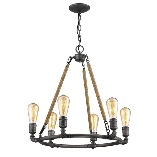 Brown and Black Candle Style Six Light Metal Dimmable Chandelier HomeRoots