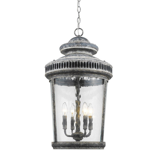 Kingston 4-Light Antique Lead Foyer Pendant With Curved Water Glass Panes HomeRoots