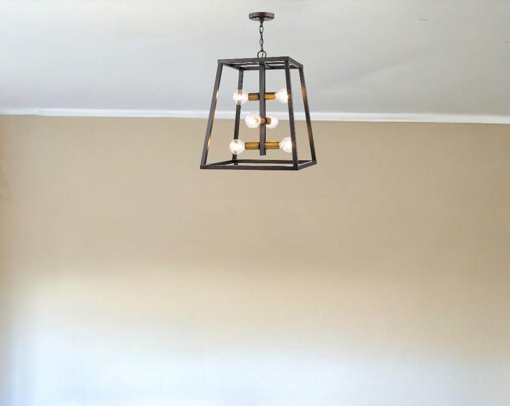 Tiberton 6-Light Oil-Rubbed Bronze Foyer Pendant With Antique Brass Sockets HomeRoots