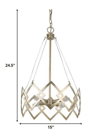 Nora 4-Light Washed Gold Drum Pendant With Abstract Open-Air Cage Shade HomeRoots