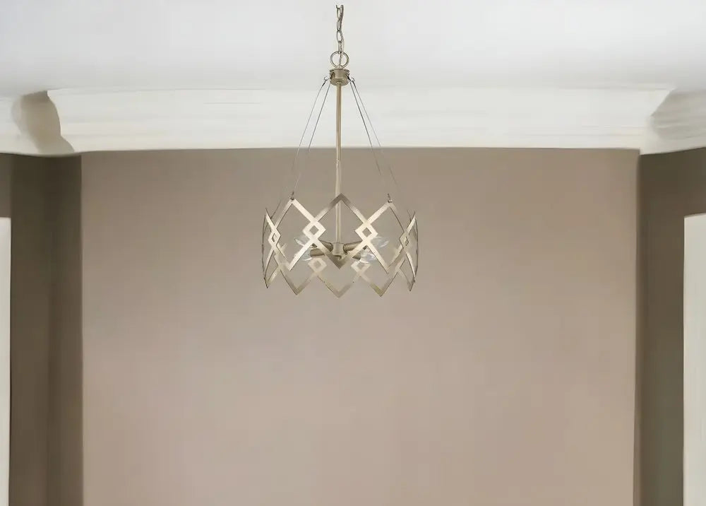 Nora 4-Light Washed Gold Drum Pendant With Abstract Open-Air Cage Shade HomeRoots