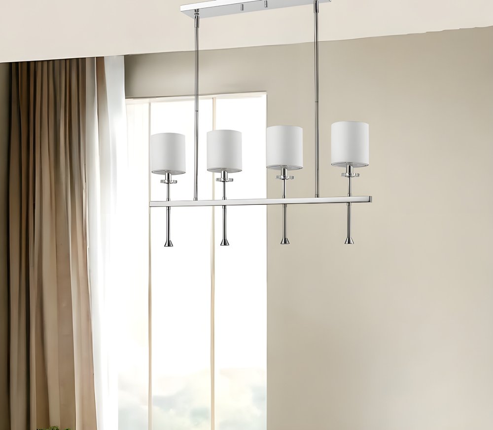 Kara 4-Light Polished Nickel Island Pendant With Fabric Shades And Crystal Bobeches HomeRoots
