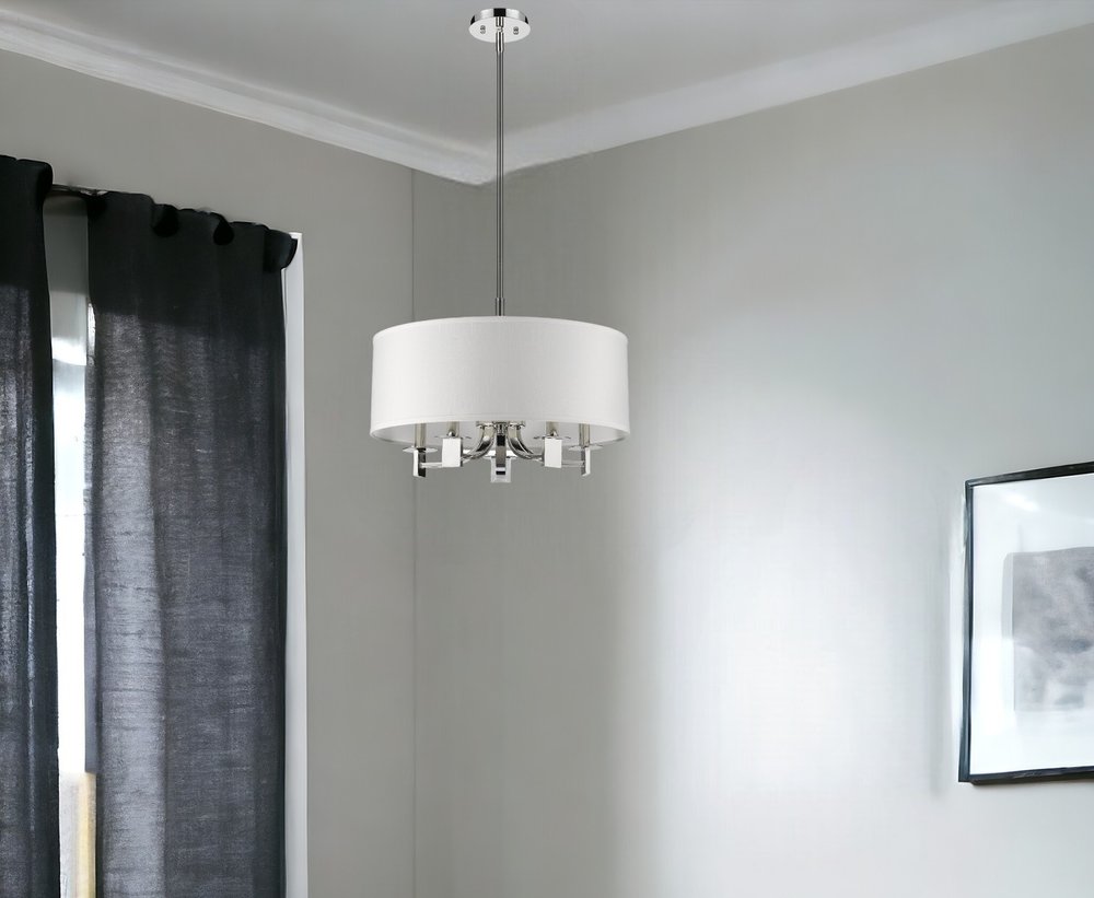 Andrea 5-Light Polished Nickel Drum Pendant With Ivory Hardback Shade HomeRoots