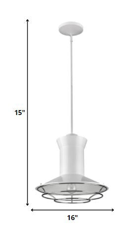 Newport 1-Light White Pendant With Polished Nickel Louver HomeRoots