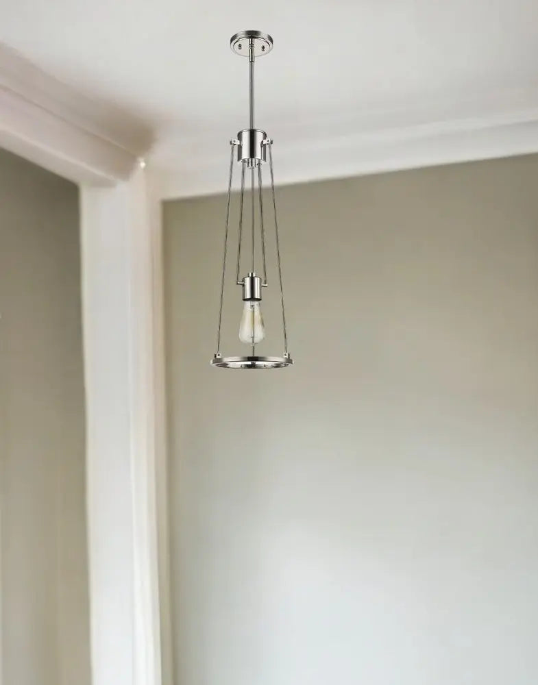 Jade 1-Light Polished Nickel Pendant With Vertical Structural Frames HomeRoots