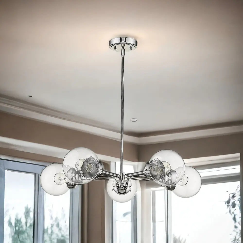 Silver Five Light Metal Dimmable Chandelier With Clear Shades HomeRoots