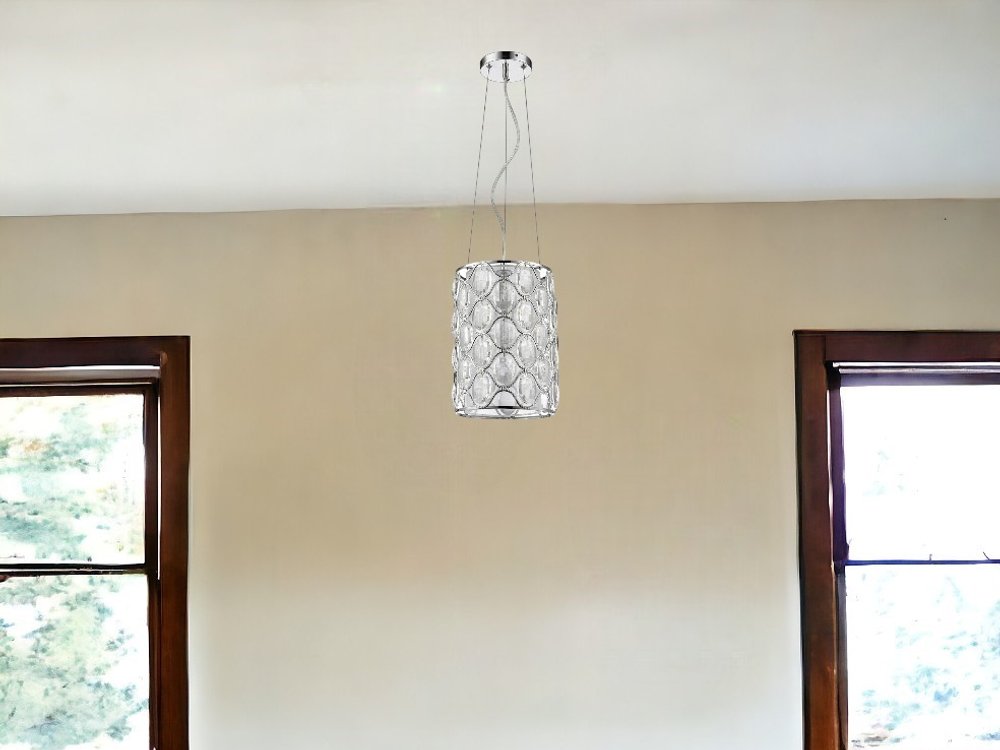 Isabella 1-Light Polished Nickel Drum Pendant With Crystal Accents HomeRoots