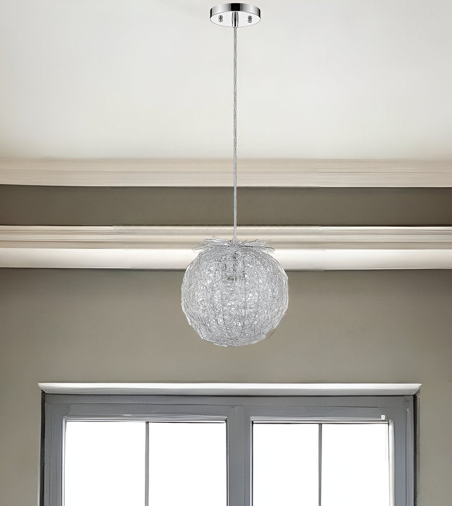 Distratto 1-Light Polished Chrome Pendant Enmeshed Aluminum Wire Shade (12") HomeRoots