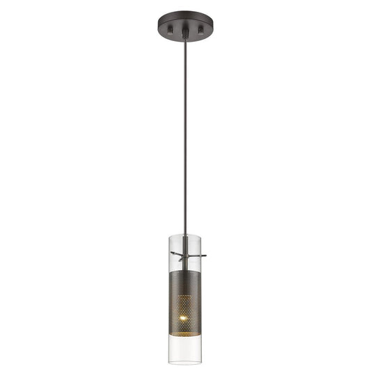 Glass and Bronze Mesh Shade Hanging Light HomeRoots