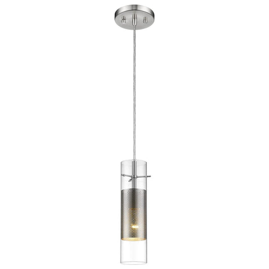 Glass and Silver Mesh Shade Hanging Light HomeRoots